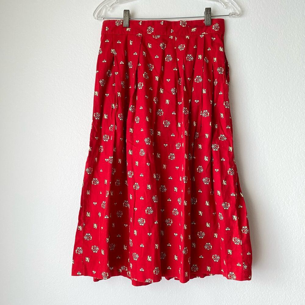 Cambridge Dry Goods Red Floral Midi Skirt
